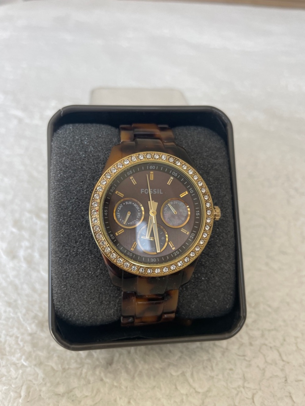NWB Fossil Tortoiseshell women’s gold tone watch